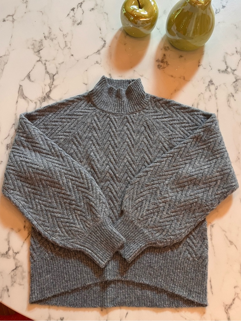 Abercrombie & Fitch Light Blue Mock Neck Balloon Sleeve Textured Sweater